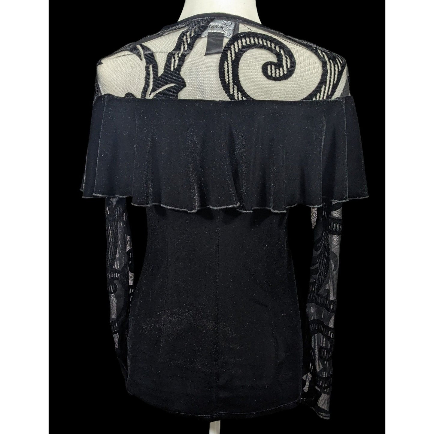 Lyman by Frank Lyman Gothic Burnout Velvet Ruffle Top Size 4
