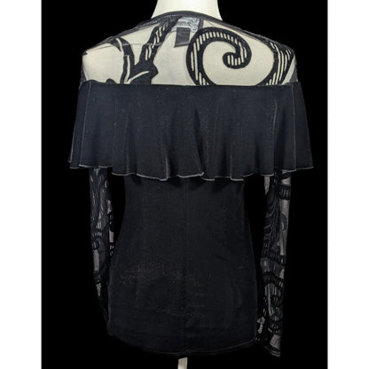 Lyman by Frank Lyman Gothic Burnout Velvet Ruffle Top Size 4