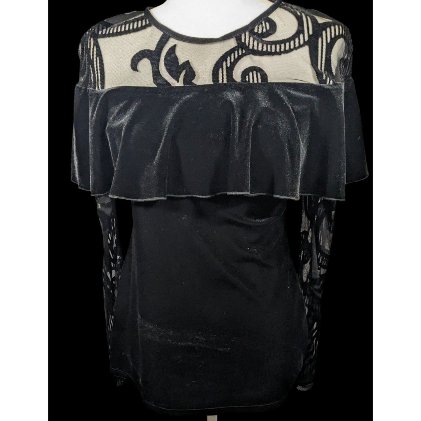 Lyman by Frank Lyman Gothic Burnout Velvet Ruffle Top Size 4