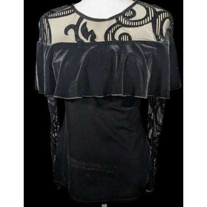 Lyman by Frank Lyman Gothic Burnout Velvet Ruffle Top Size 4