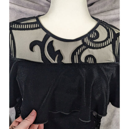 Lyman by Frank Lyman Gothic Burnout Velvet Ruffle Top Size 4