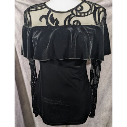 Lyman by Frank Lyman Gothic Burnout Velvet Ruffle Top Size 4