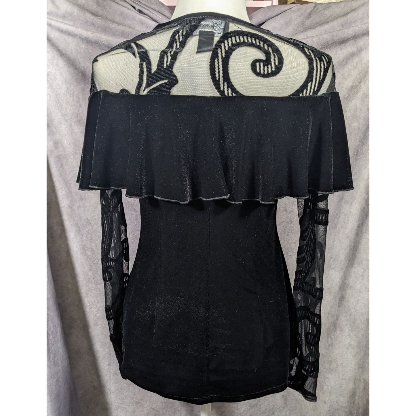 Lyman by Frank Lyman Gothic Burnout Velvet Ruffle Top Size 4