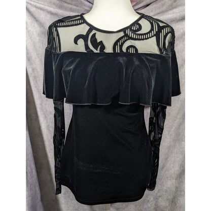 Lyman by Frank Lyman Gothic Burnout Velvet Ruffle Top Size 4