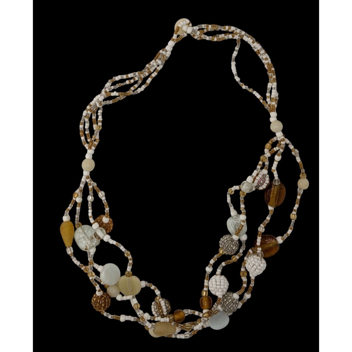Handmade Vintage Earth Tone Beaded Multi-Strand Necklace
