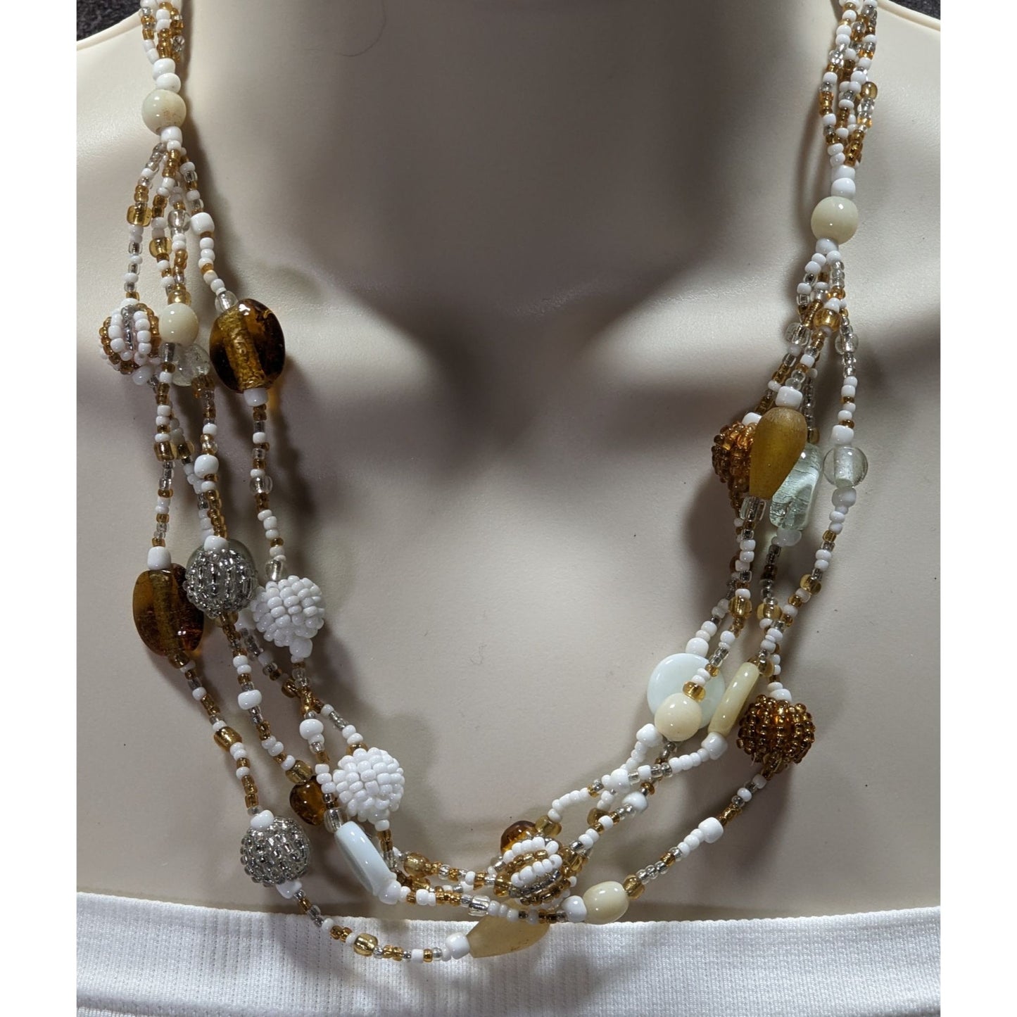 Handmade Vintage Earth Tone Beaded Multi-Strand Necklace