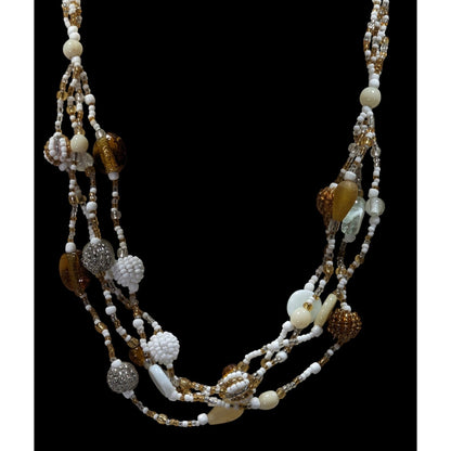 Handmade Vintage Earth Tone Beaded Multi-Strand Necklace