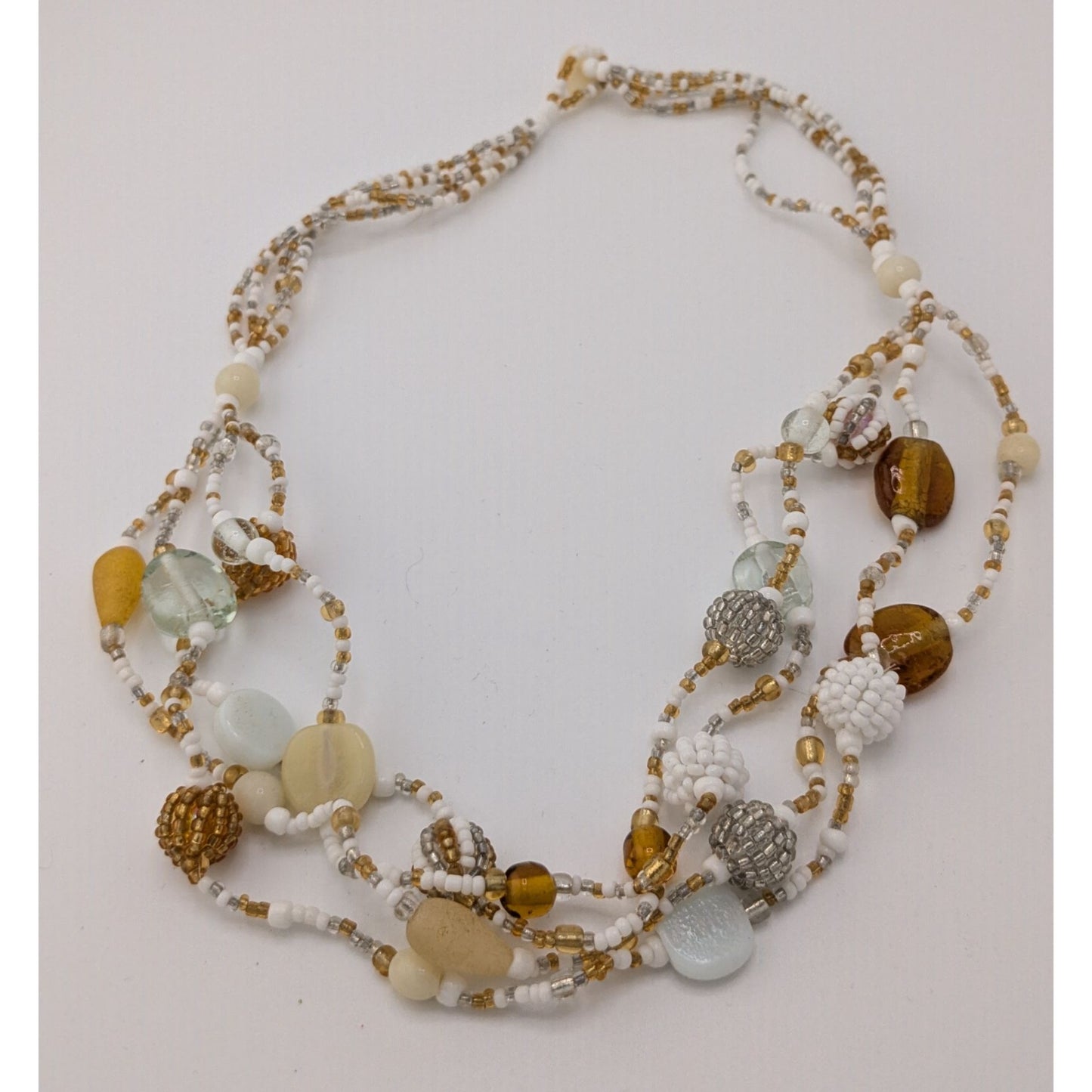 Handmade Vintage Earth Tone Beaded Multi-Strand Necklace