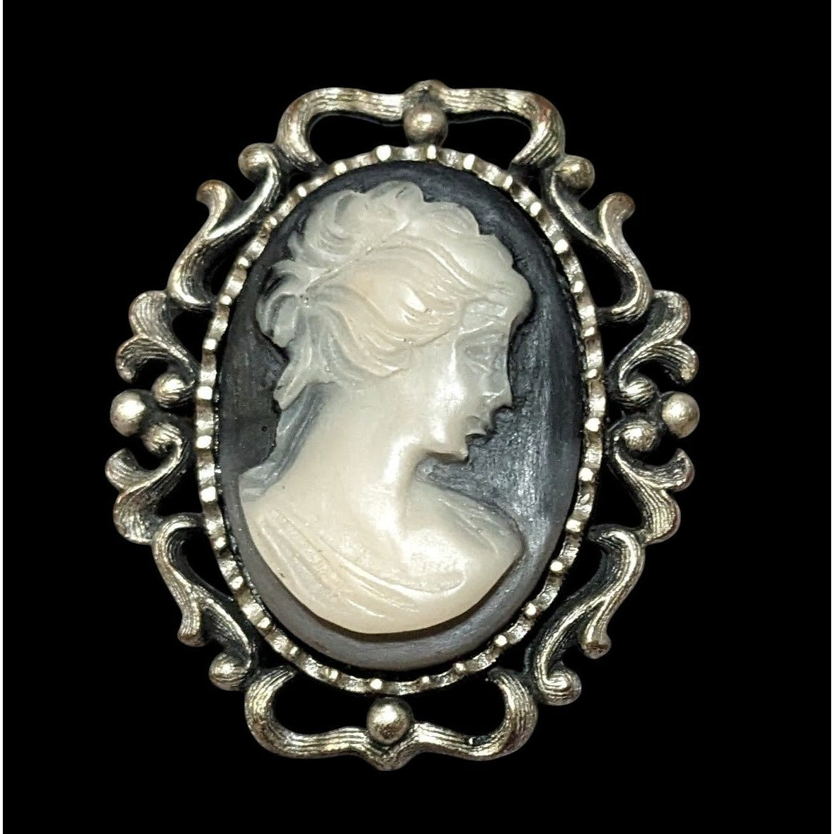 Vintage Victorian Style Black And White Cameo Brooch