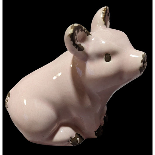 Vintage Pink And Brown Porcelain Pig Figurine