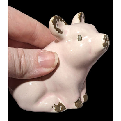 Vintage Pink And Brown Porcelain Pig Figurine