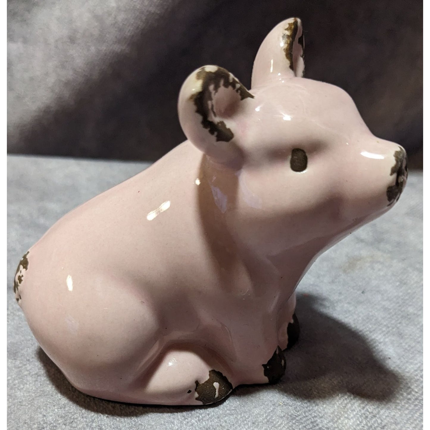Vintage Pink And Brown Porcelain Pig Figurine