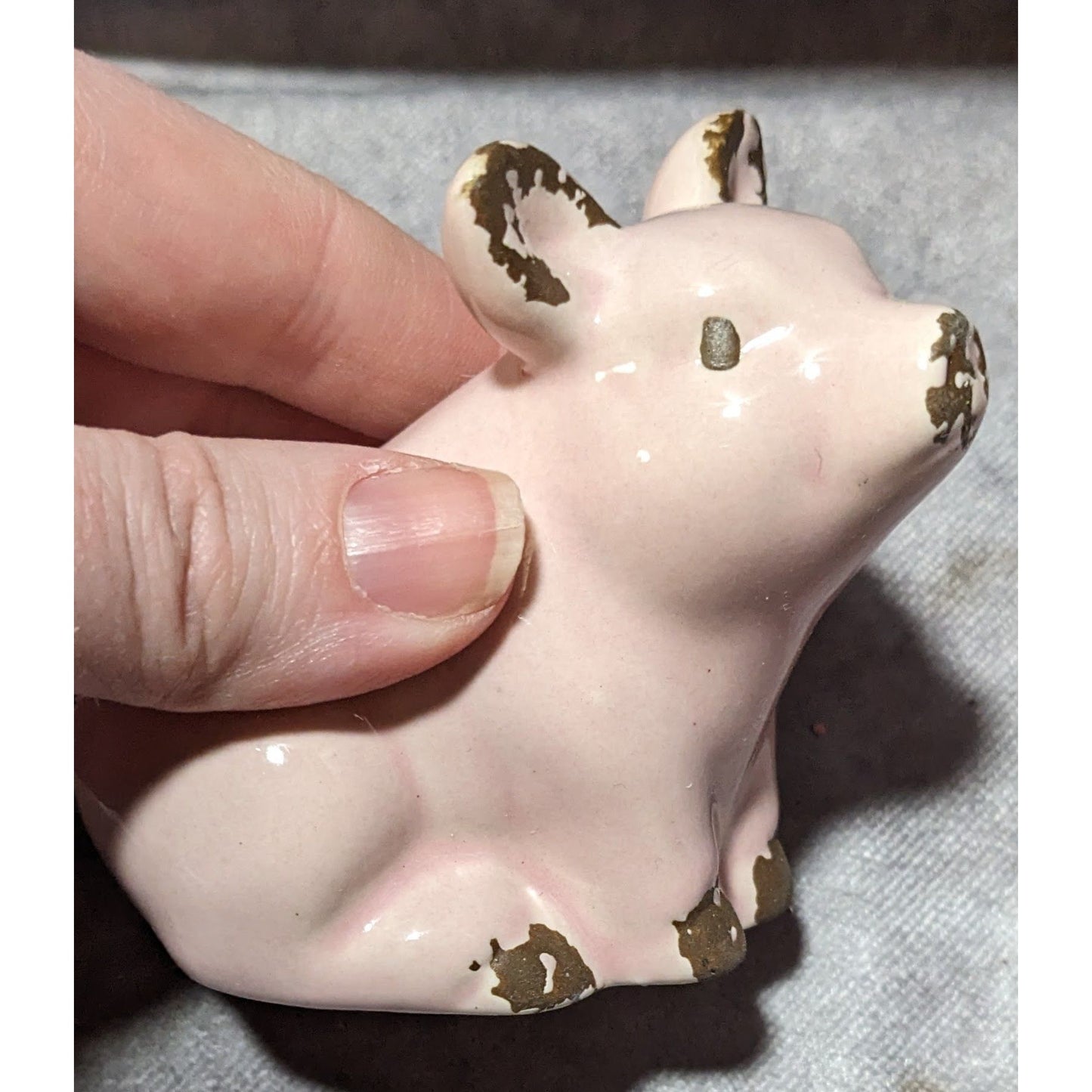 Vintage Pink And Brown Porcelain Pig Figurine