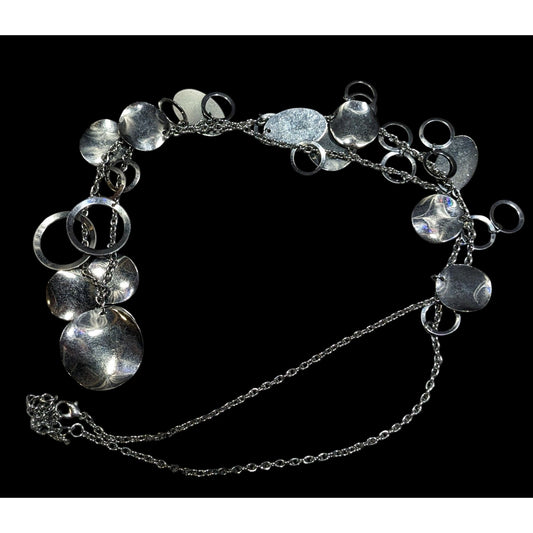 Jingling Disc And Open Circle Charm Silver Tone Necklace