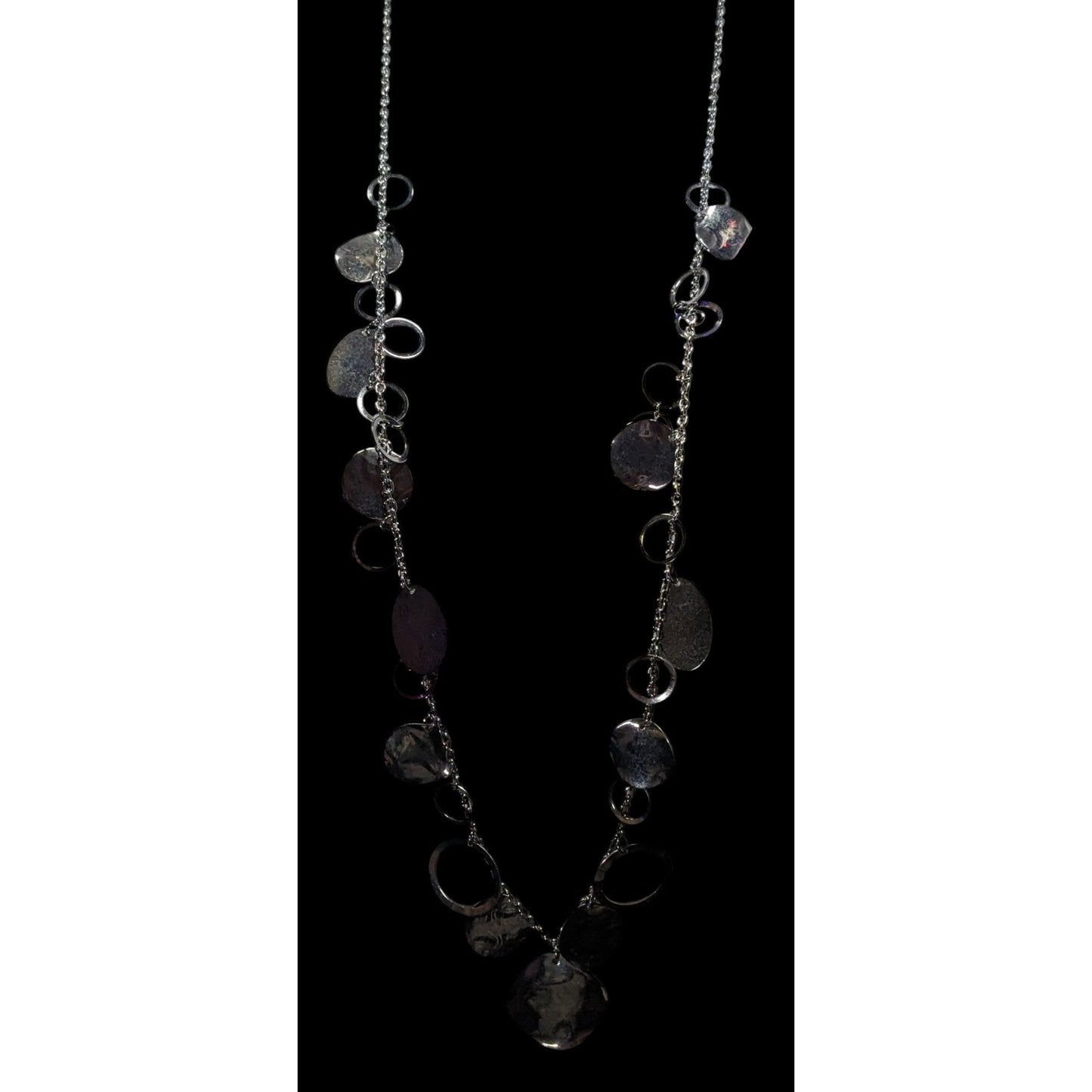 Jingling Disc And Open Circle Charm Silver Tone Necklace