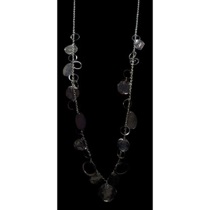 Jingling Disc And Open Circle Charm Silver Tone Necklace