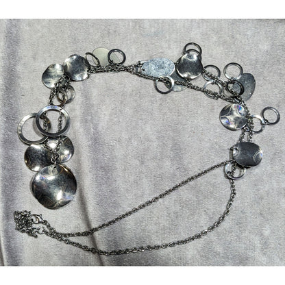 Jingling Disc And Open Circle Charm Silver Tone Necklace