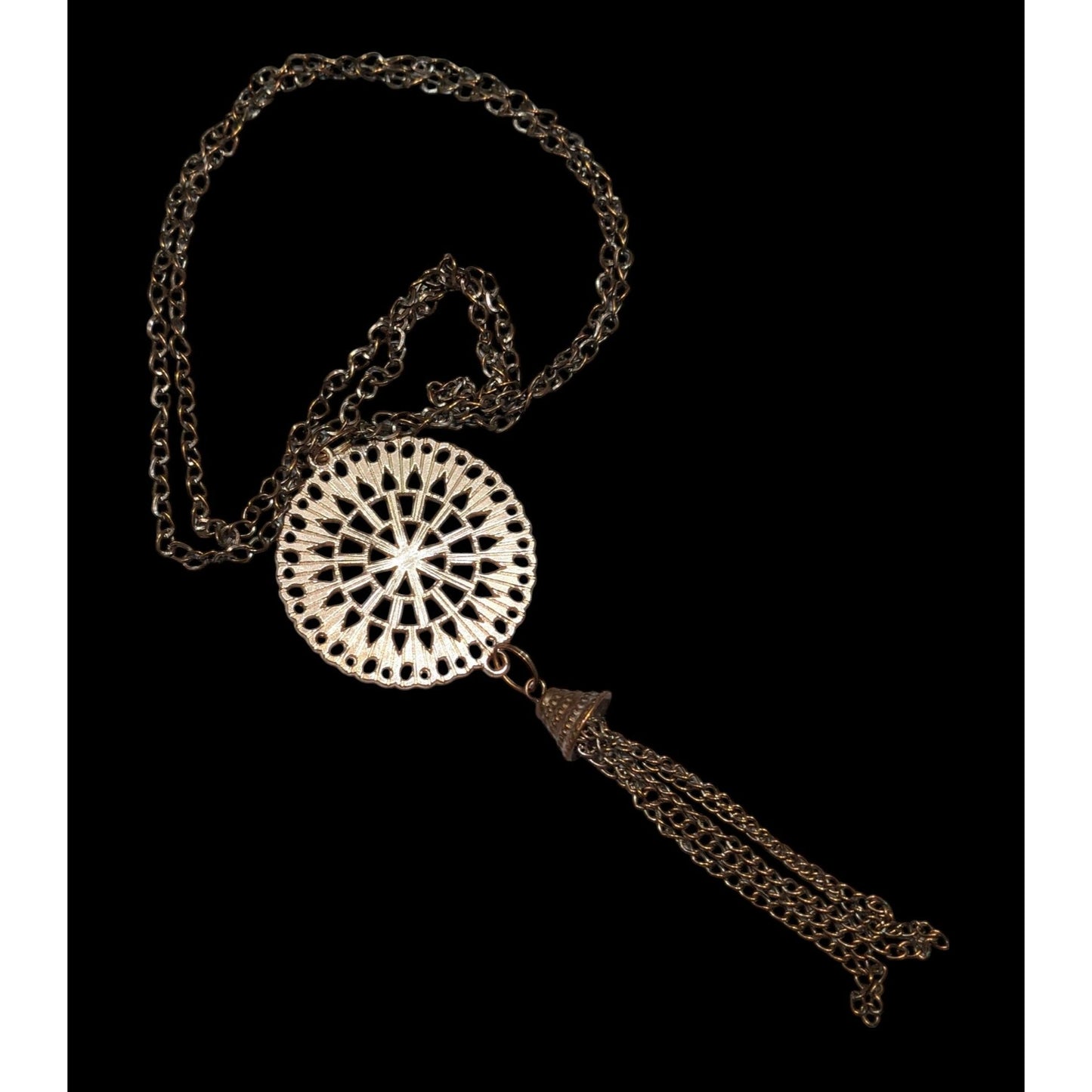 Bohemian Copper Tone Medallion Tassel Necklace