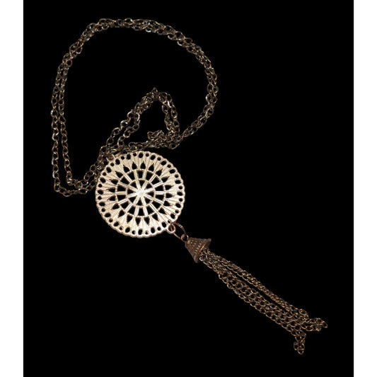 Bohemian Copper Tone Medallion Tassel Necklace