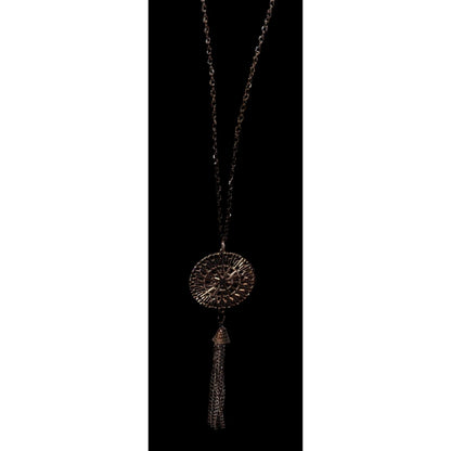 Bohemian Copper Tone Medallion Tassel Necklace