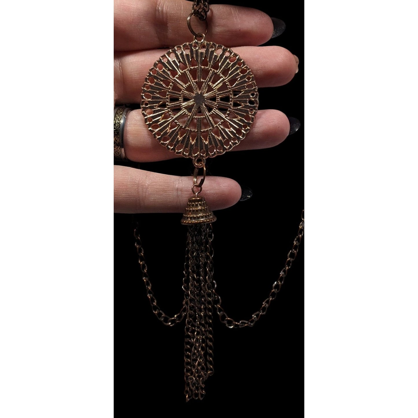 Bohemian Copper Tone Medallion Tassel Necklace