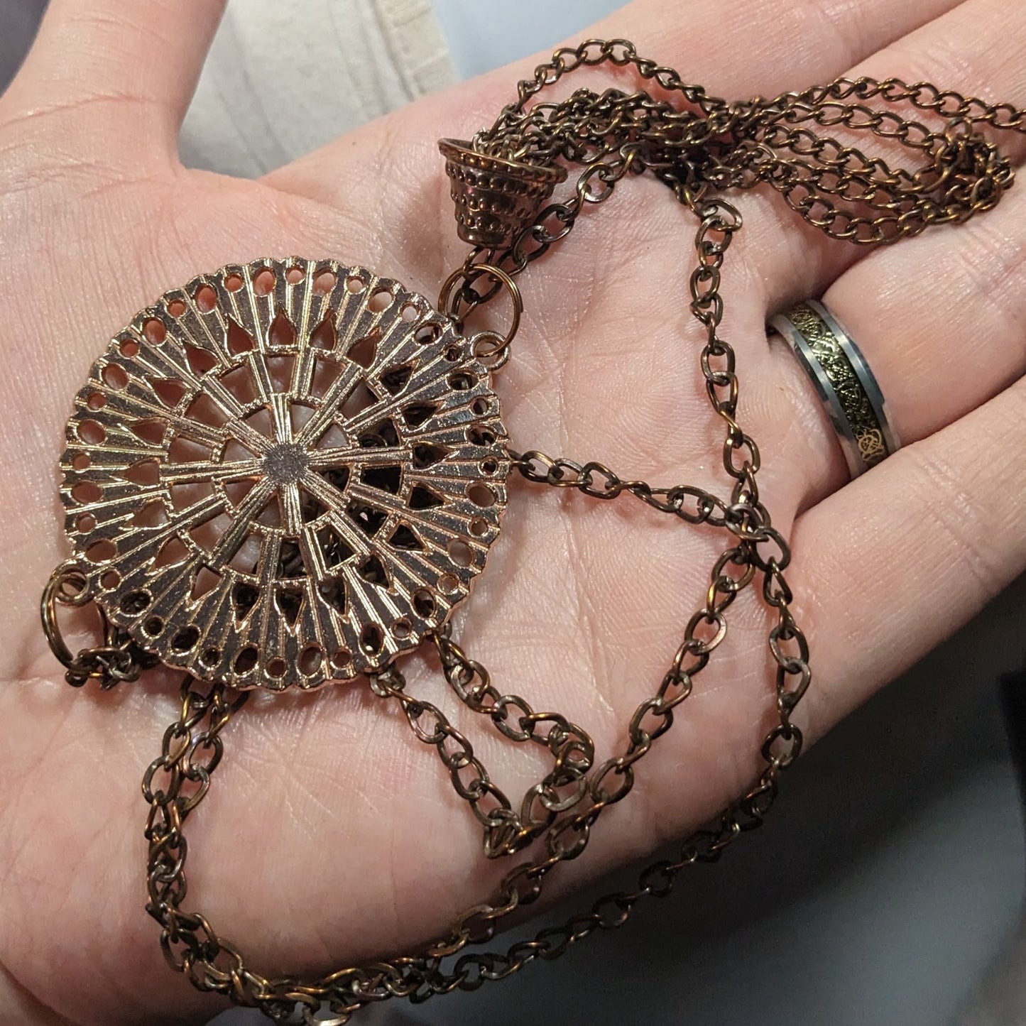 Bohemian Copper Tone Medallion Tassel Necklace