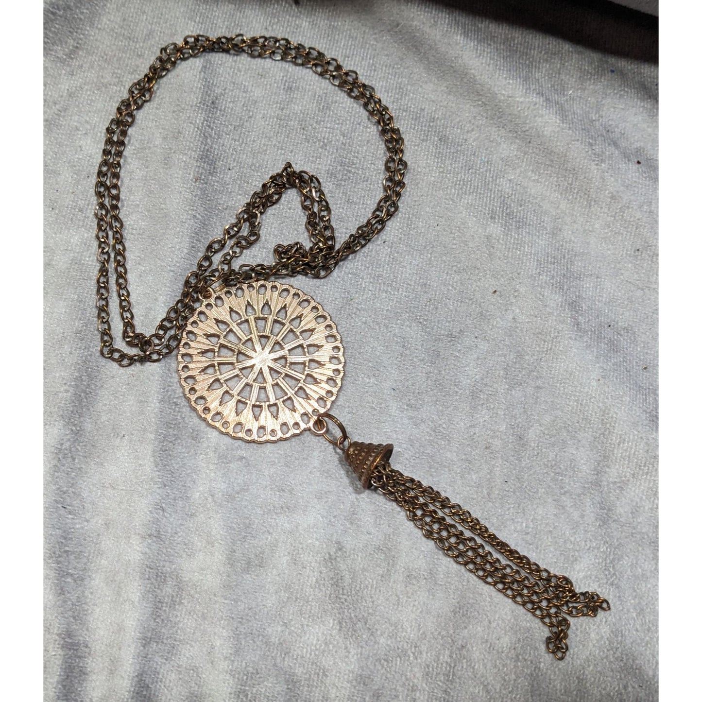Bohemian Copper Tone Medallion Tassel Necklace