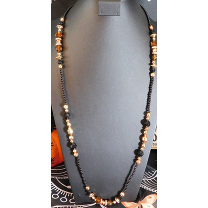 Retro Glam Black And Gold Tone Beaded Opera Necklace