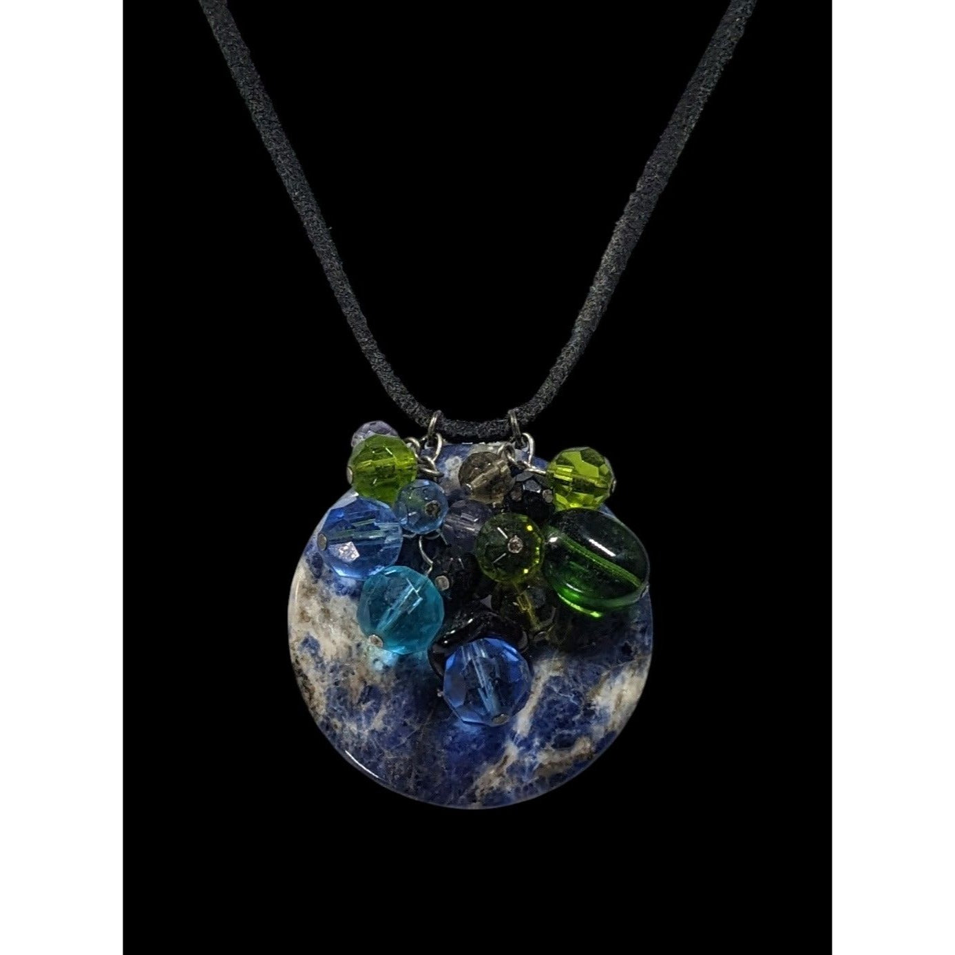 Whimsical Handmade Lapis Lazuli Ring Disc Pendant With Beaded Charm Accents