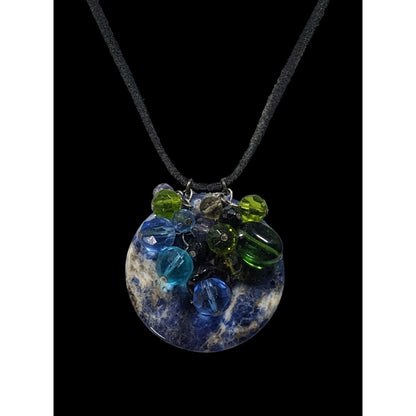 Whimsical Handmade Lapis Lazuli Ring Disc Pendant With Beaded Charm Accents