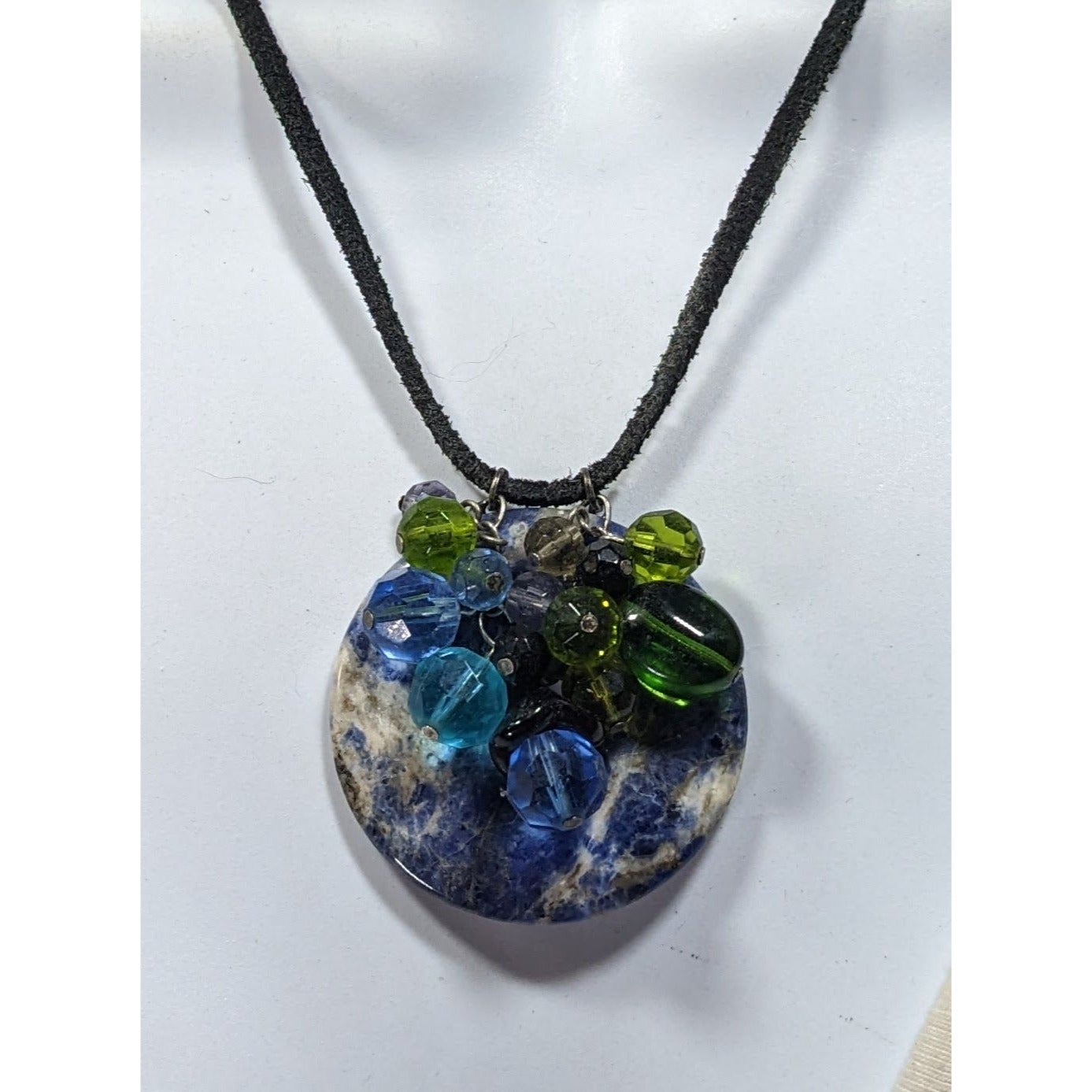 Whimsical Handmade Lapis Lazuli Ring Disc Pendant With Beaded Charm Accents