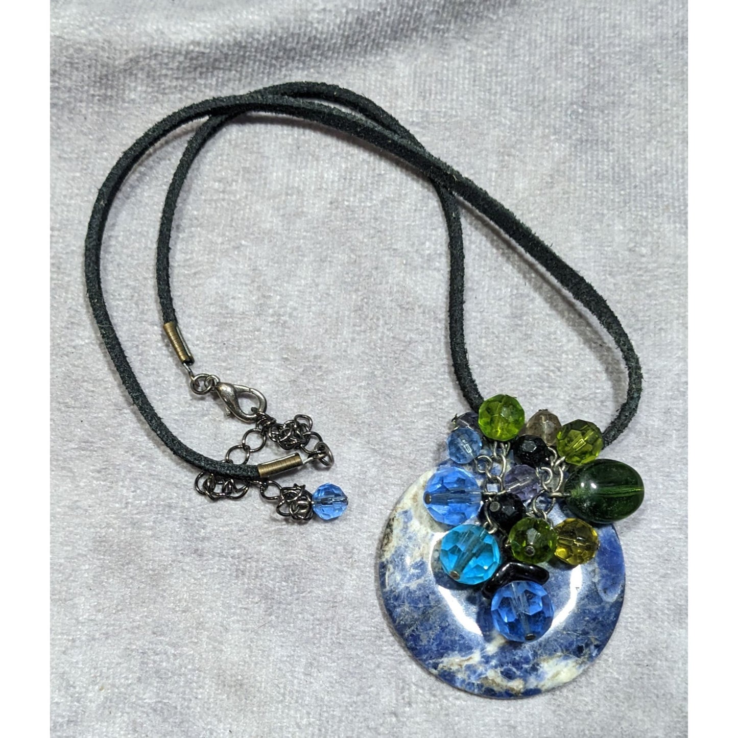 Whimsical Handmade Lapis Lazuli Ring Disc Pendant With Beaded Charm Accents