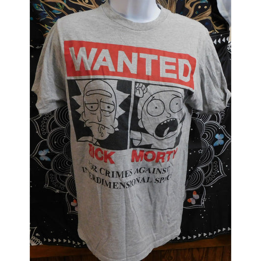 Rick And Morty Wanted Tee Grey With Red And Black Print