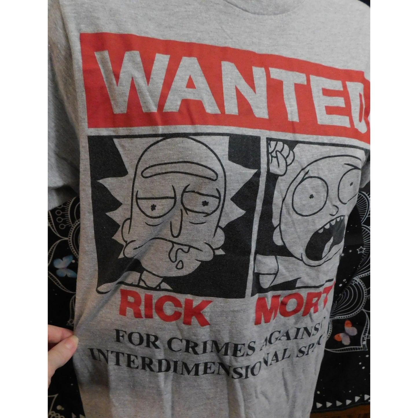 Rick And Morty Wanted Tee Grey With Red And Black Print