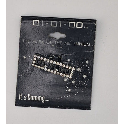 Y2K Grunge Retro Vintage "Mark Of The Millennium" "01-01-00" Rhinestone Countdown Brooch Pin