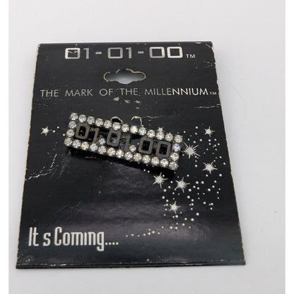 Y2K Grunge Retro Vintage "Mark Of The Millennium" "01-01-00" Rhinestone Countdown Brooch Pin