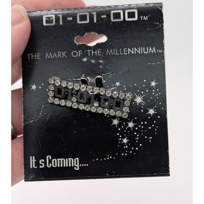 Y2K Grunge Retro Vintage "Mark Of The Millennium" "01-01-00" Rhinestone Countdown Brooch Pin