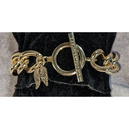 Victorias Secret Gold Tone Bracelet With Crystal Accents & Charm