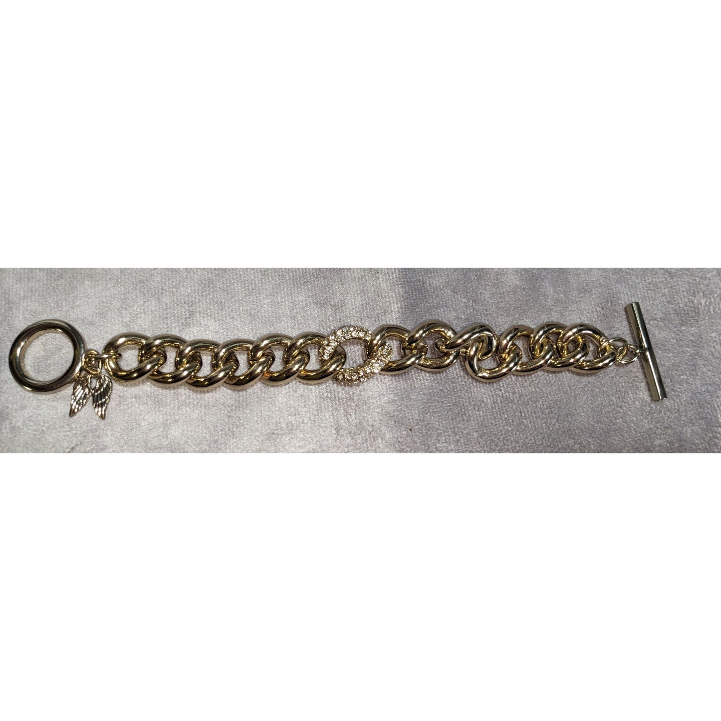 Victorias Secret Gold Tone Bracelet With Crystal Accents & Charm