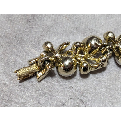 Vintage Sarah Coventry Floral Faux Pearl Rhinestone Gold Tone Bridal Bracelet