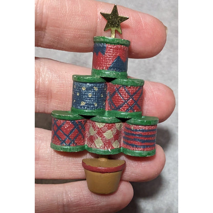 Vintage Rustic Hallmark Sewing Themed Christmas Tree Brooch