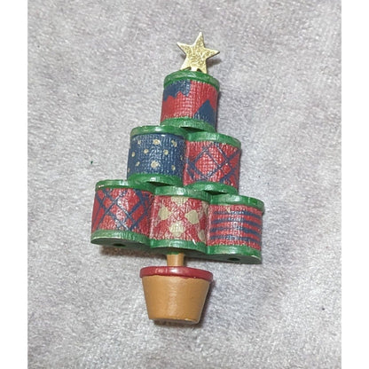 Vintage Rustic Hallmark Sewing Themed Christmas Tree Brooch