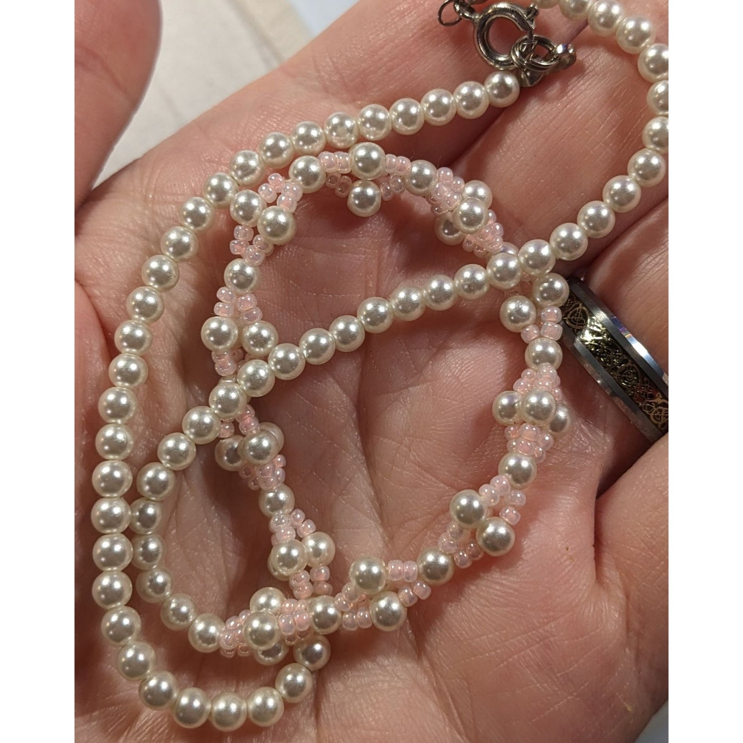 Coquette Pastel Pink Faux Pearl Beaded Necklace