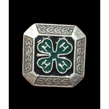 Vintage 4H Green And Silver Tone Clover Membership Lapel Pin