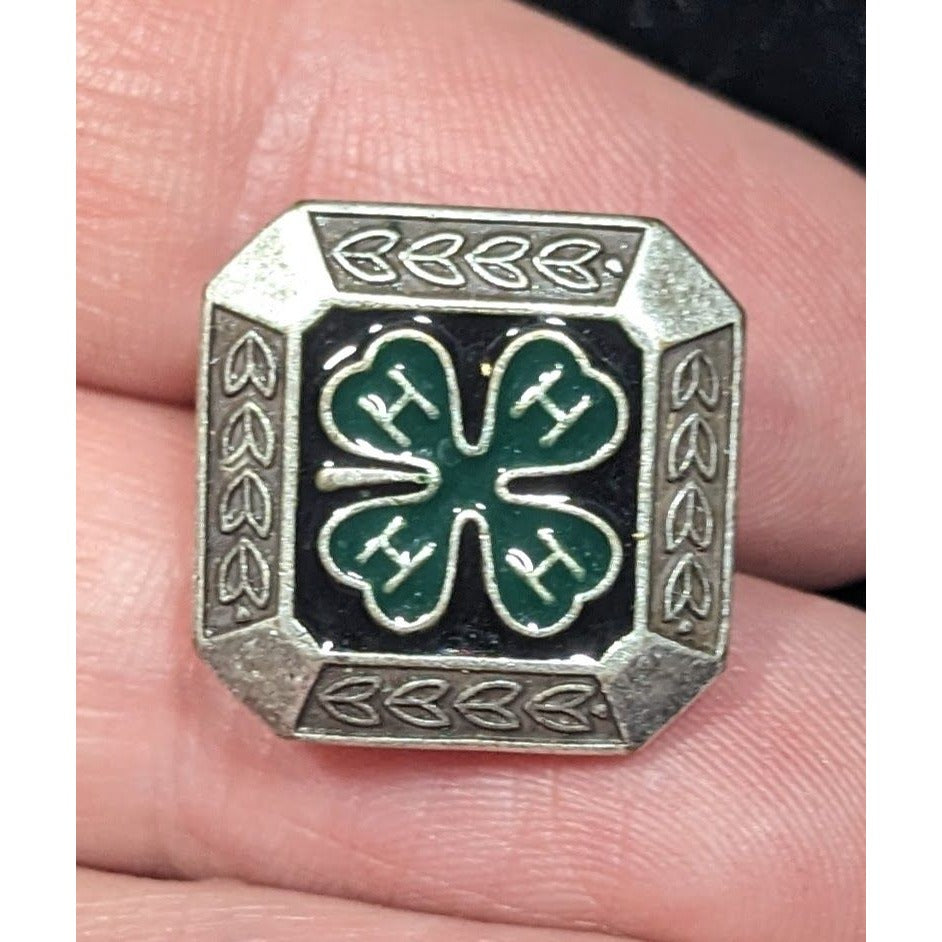 Vintage 4H Green And Silver Tone Clover Membership Lapel Pin