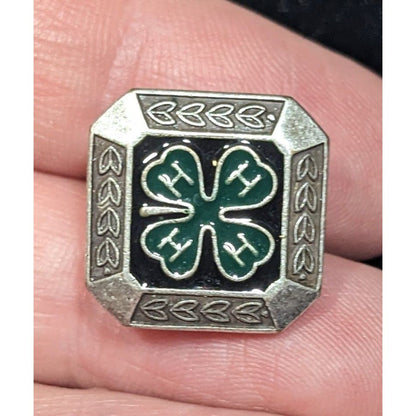 Vintage 4H Green And Silver Tone Clover Membership Lapel Pin