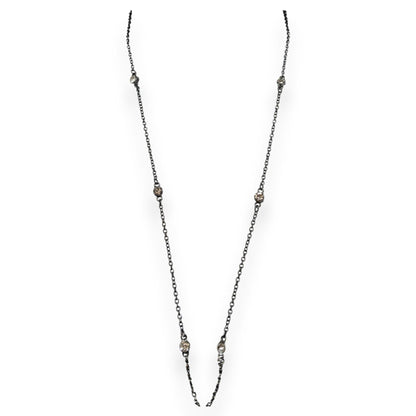 Glam Goth Minimalist Gunmetal Gray Clear Rhinestone Station Necklace 26 Inch