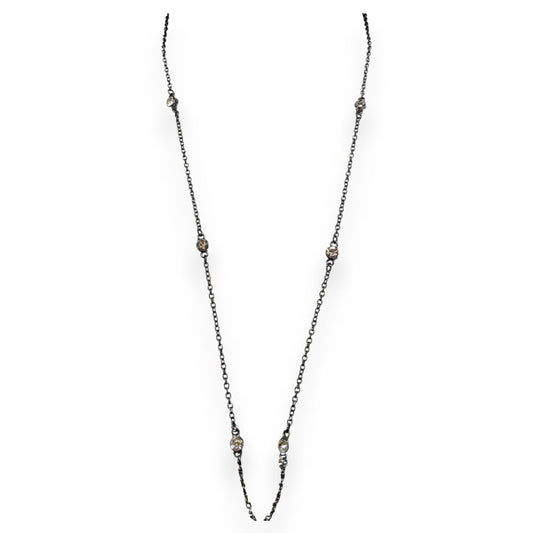 Glam Goth Minimalist Gunmetal Gray Clear Rhinestone Station Necklace 26 Inch
