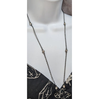 Glam Goth Minimalist Gunmetal Gray Clear Rhinestone Station Necklace 26 Inch