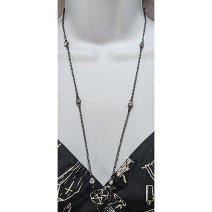 Glam Goth Minimalist Gunmetal Gray Clear Rhinestone Station Necklace 26 Inch